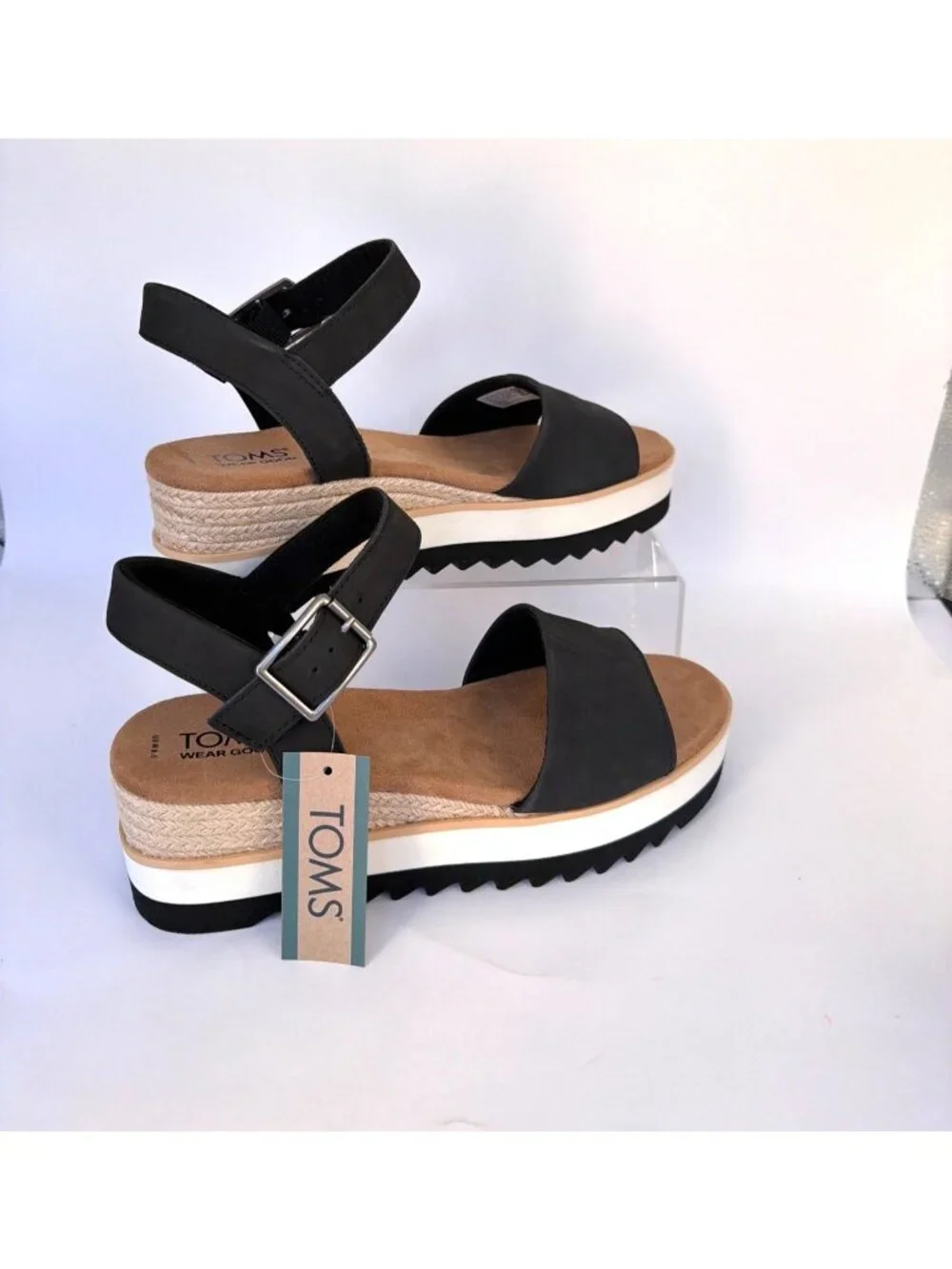 Toms Diana Wedge Sandals Black Heavy Canvas Women Size 8.5